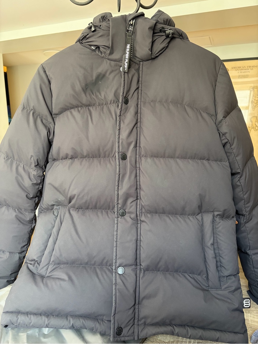 Aritzia “The Super Puff” Black Puffer Jacket with Hood